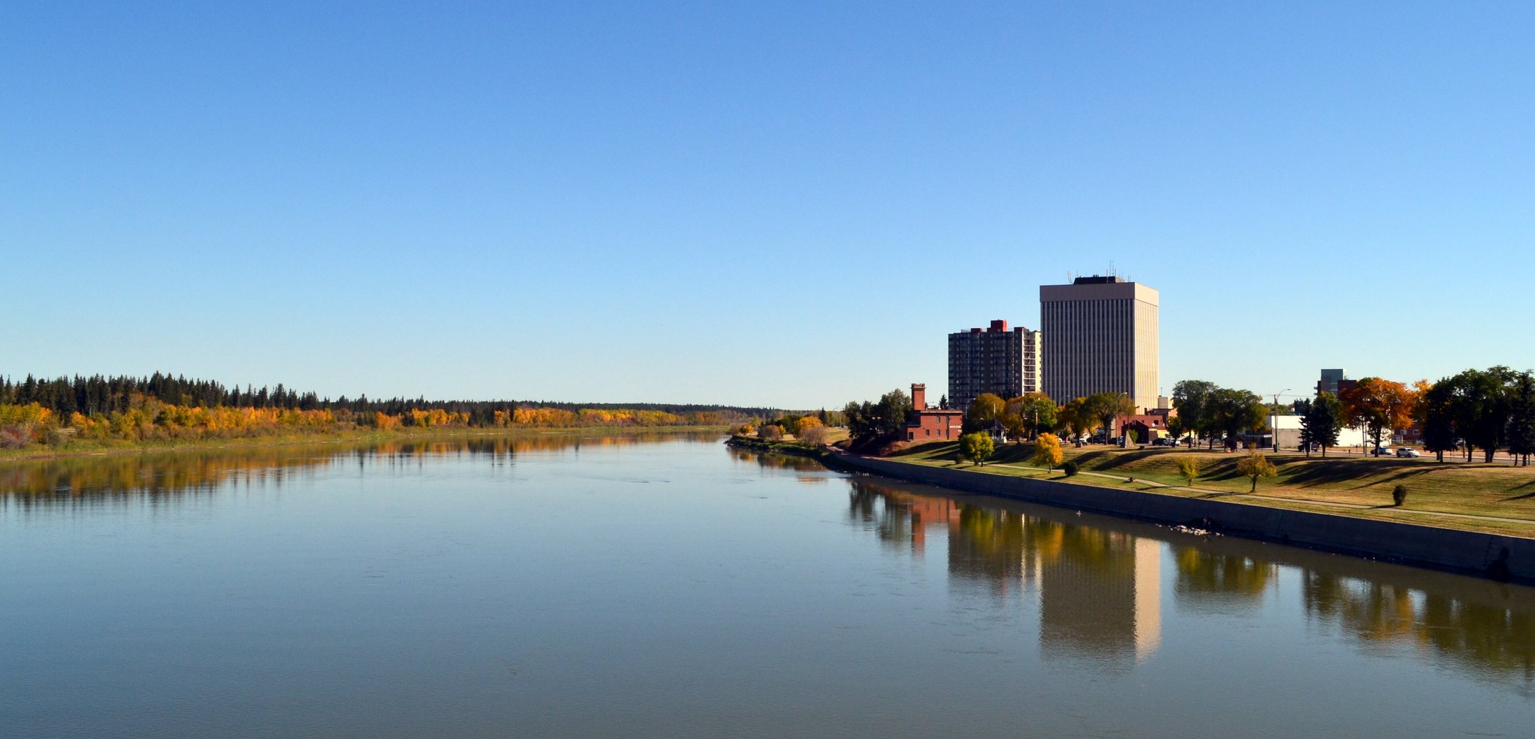The North Saskatchewan River and downtown Prince Albert in the fall